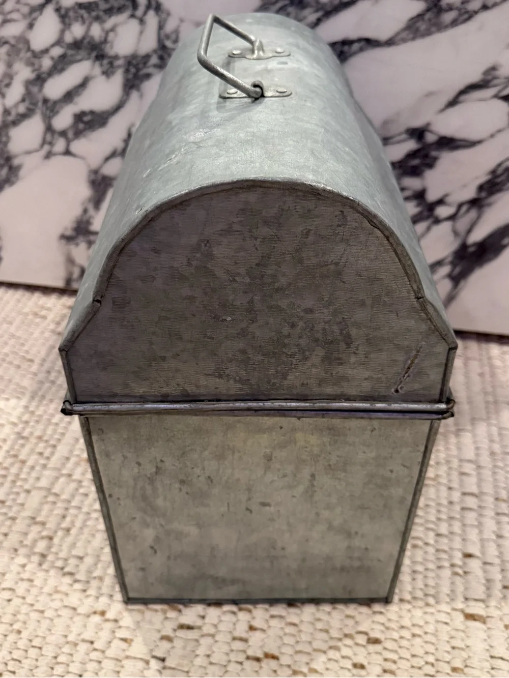Vintage Galvanized Metal Dome Lunch Box Storage Chest Trunk 10.5x7.5x13